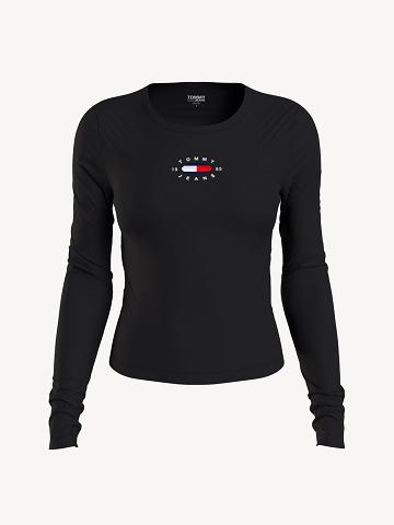 Black Women's Tommy Hilfiger Long-Sleeve Logo Shirts | AU_W21288