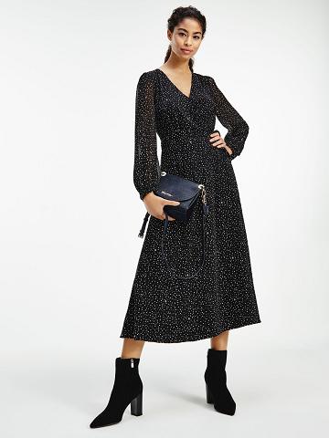 Black Women's Tommy Hilfiger Recycled Georgette Wrap Dresses | AU_W21109