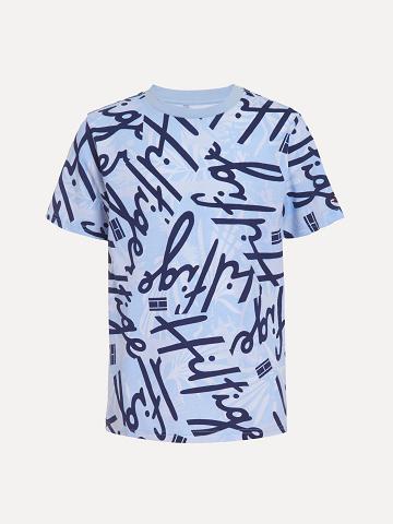 Blue Kids' Tommy Hilfiger Big Tropic Print T Shirts | AU_B2166