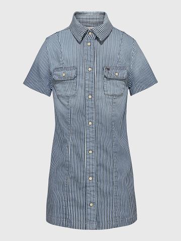 Blue Kids' Tommy Hilfiger Pinstripe Shirtdress Dresses | AU_G1078