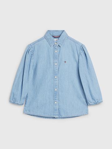 Blue Kids' Tommy Hilfiger Puff Sleeve Denim Shirt T Shirts | AU_G1256