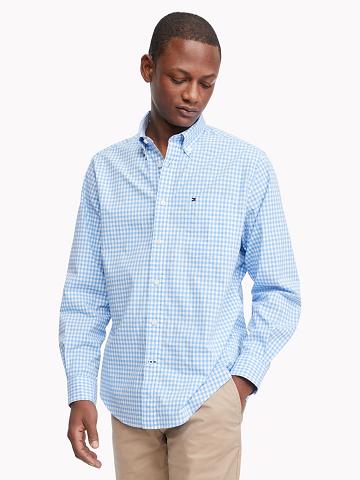 Blue Men's Tommy Hilfiger Classic fit essential stretch Shirts | AU_M31238