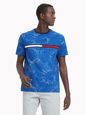 Blue Men's Tommy Hilfiger Essential palm flag T Shirts | AU_M31030