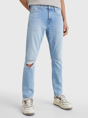 Blue Men's Tommy Hilfiger Light wash mid rise slim fit Jeans | AU_M31368