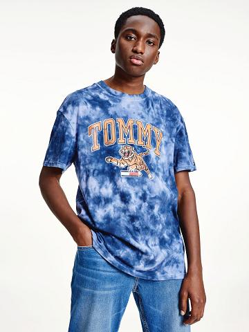 Blue Men's Tommy Hilfiger Tie-dye tiger T Shirts | AU_M31084