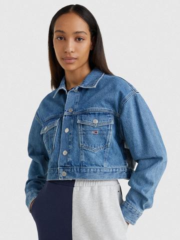 Blue Women's Tommy Hilfiger Cropped Flag Trucker Jackets | AU_W21172