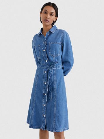 Blue Women's Tommy Hilfiger Denim Fit-And-Flare Dresses | AU_W21056