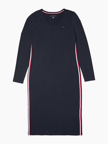 Blue Women's Tommy Hilfiger Essential V-Neck Midi Dresses | AU_W21083