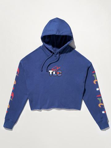 Blue Women's Tommy Hilfiger Organic Cotton TLC Cropped Hoodies | AU_W21159