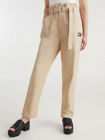 Brown Women's Tommy Hilfiger Tapered Fit Paperbag Pants | AU_W21256