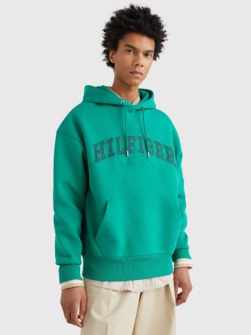 Green Men's Tommy Hilfiger Varsity crest Hoodies | AU_M31470