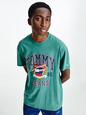 Green Men's Tommy Hilfiger Washed collegiate T Shirts | AU_M31089