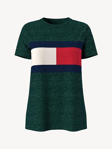 Green Women's Tommy Hilfiger Essential Logo Flag T Shirts | AU_W21449