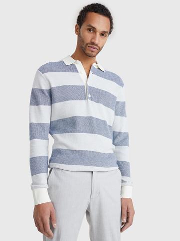 Grey / Blue Men's Tommy Hilfiger Regular fit rugby stripe Sweaters | AU_M31172