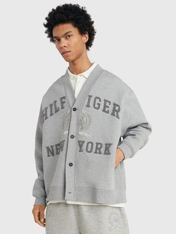 Grey Men's Tommy Hilfiger Fleece cardigan Sweatshirts | AU_M31123