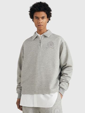 Grey Men's Tommy Hilfiger Fleece rugby Sweatshirts | AU_M31124