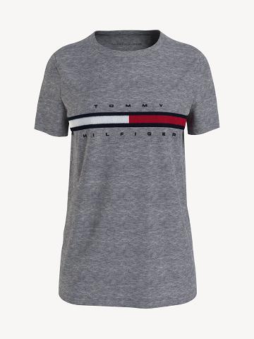 Grey Women's Tommy Hilfiger Essential Flag Stripe T Shirts | AU_W21447