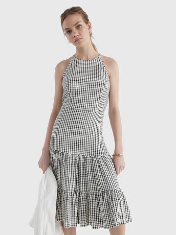 Grey Women's Tommy Hilfiger Windowpane Check Tiered Halter Dresses | AU_W21136