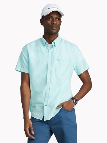 Mint Men's Tommy Hilfiger Custom fit essential solid-sleeve Shirts | AU_M31247