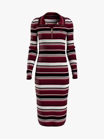 Multicolor Women's Tommy Hilfiger Essential Stripe Half-Zip Dresses | AU_W21078