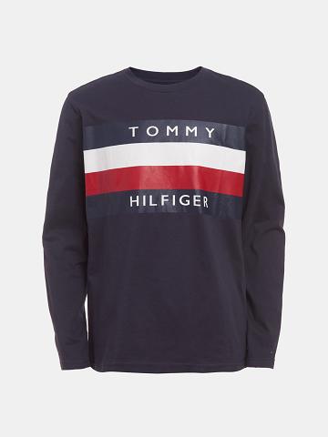 Navy Kids' Tommy Hilfiger Big Stripe Long-Sleeve T Shirts | AU_B2164