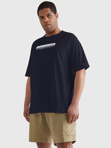 Navy Men's Tommy Hilfiger Big and tall camo graphic T Shirts | AU_M31002