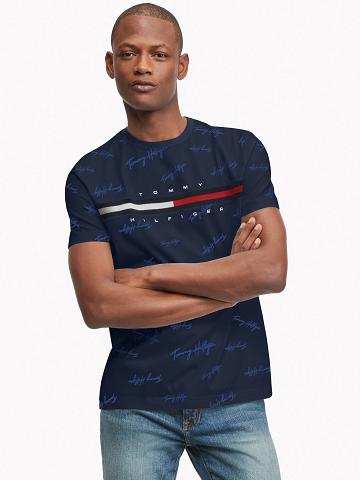 Navy Men's Tommy Hilfiger Essential script logo T Shirts | AU_M31031