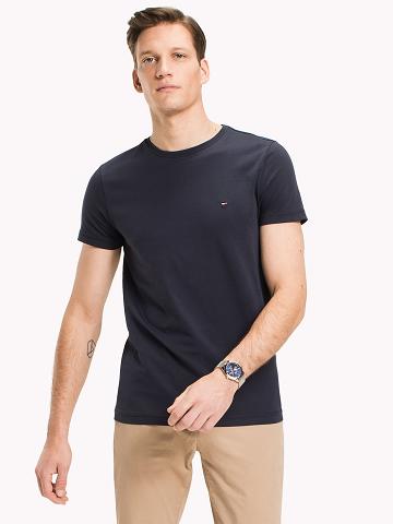 Navy Men's Tommy Hilfiger Slim fit stretch T Shirts | AU_M31069