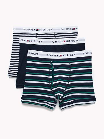 Navy / White / Green Men's Tommy Hilfiger Cotton classics trunk 3pk Trunks | AU_M31499