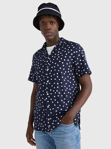 Navy / White Men's Tommy Hilfiger Regular fit chambray dot print Shirts | AU_M31267