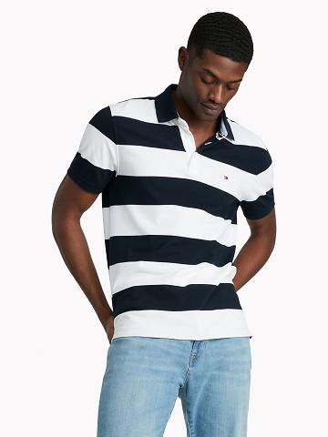 Navy / White Men's Tommy Hilfiger Regular fit tommy striped Polos | AU_M31303