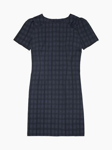 Navy Women's Tommy Hilfiger Essential Plaid Shimmer Shift Dresses | AU_W21072