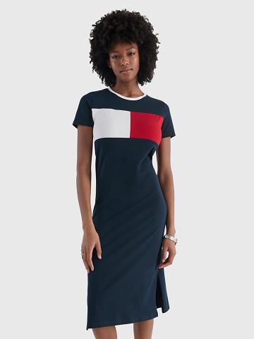 Navy Women's Tommy Hilfiger Flag Midi Dresses | AU_W21087