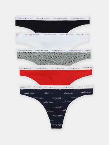 Navy Women's Tommy Hilfiger Logo Mix 5PK Thongs | AU_W21566