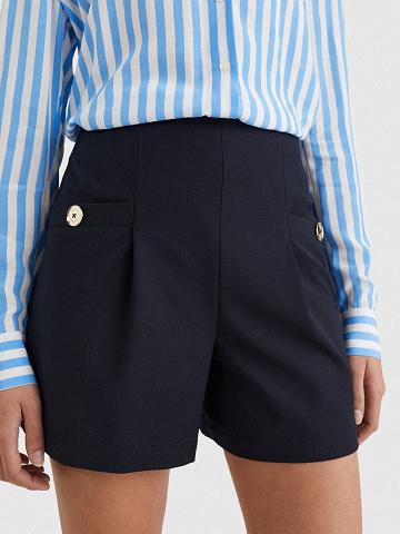 Navy Women's Tommy Hilfiger Solid Pleated Shorts | AU_W21314