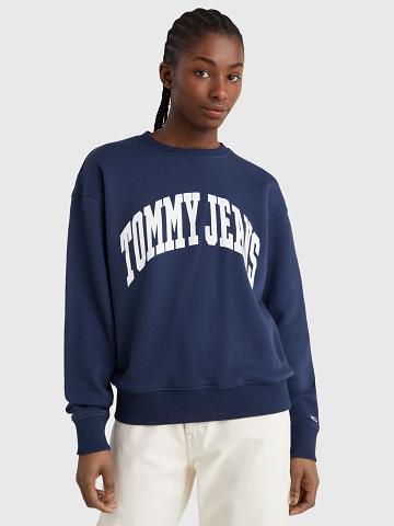 Navy Women's Tommy Hilfiger Tommy Logo Crewneck Sweatshirts | AU_W21407