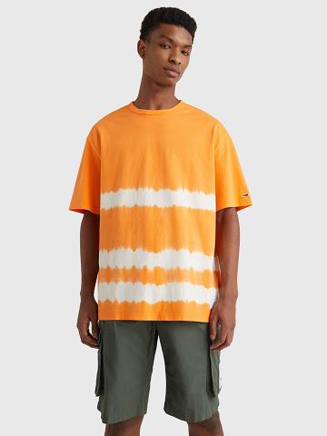 Orange Men's Tommy Hilfiger Tie-dye stripe T Shirts | AU_M31083