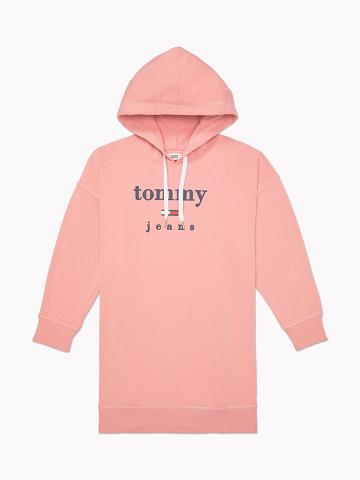 Pink Women's Tommy Hilfiger Essential French Terry Hoodie Dresses | AU_W21066