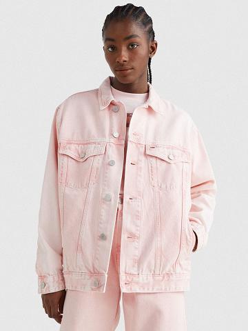 Pink Women's Tommy Hilfiger Oversized Denim Trucker Jackets | AU_W21181