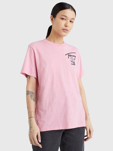 Pink Women's Tommy Hilfiger Signature Logo T Shirts | AU_W21475