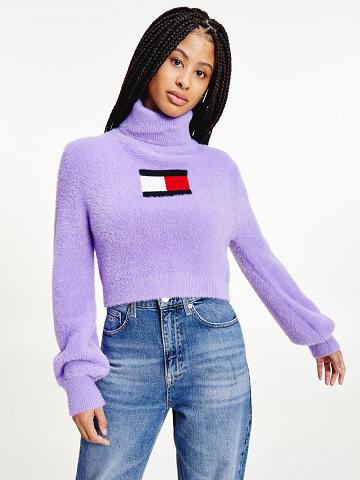 Purple Women's Tommy Hilfiger Fuzzy Flag Sweaters | AU_W21354