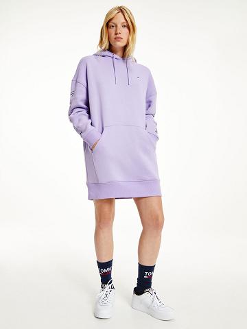 Purple Women's Tommy Hilfiger Organic Cotton Logo Hoodie Dresses | AU_W21103