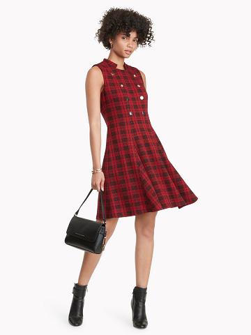 Red / Black Women's Tommy Hilfiger Essential Plaid Knit Dresses | AU_W21070