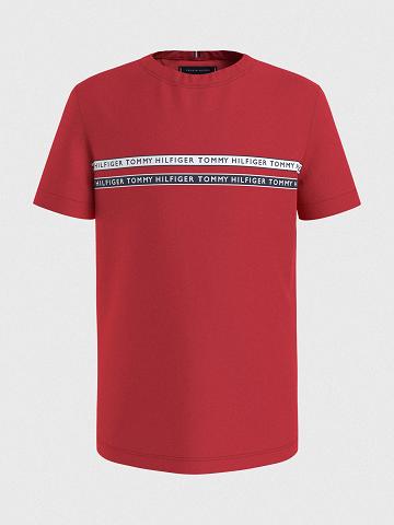 Red Kids' Tommy Hilfiger Logo Stripe T Shirts | AU_B2195