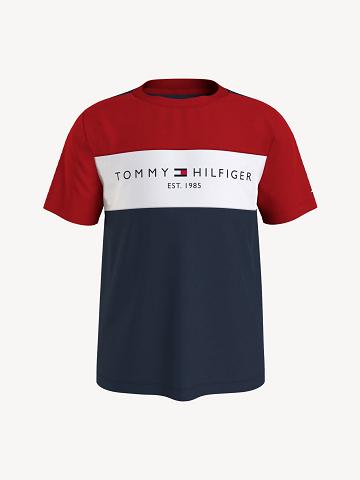 Red / Navy Kids' Tommy Hilfiger Colorblock T Shirts | AU_B2168