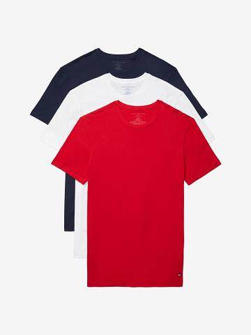 Red / Navy / White Men's Tommy Hilfiger Cotton classics crewneck 3pk T Shirts | AU_M31019