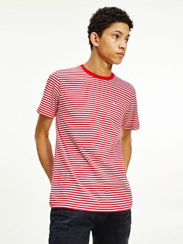 Red / White Men's Tommy Hilfiger Organic cotton classics stripe T Shirts | AU_M31059