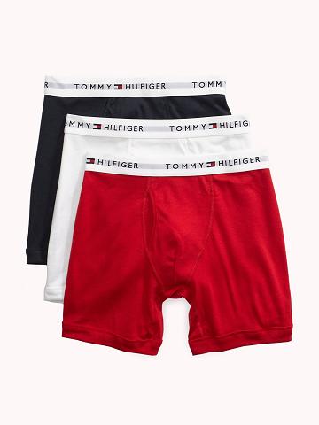 Red / White / Navy Men's Tommy Hilfiger Classic cotton boxer brief 3pk Boxer Briefs | AU_M31577