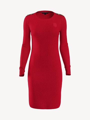 Red Women's Tommy Hilfiger Essential Monogram Long-Sleeve Dresses | AU_W21068