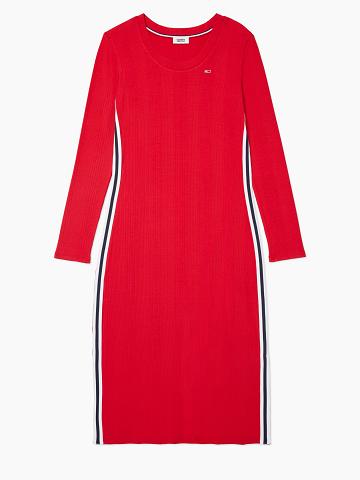 Red Women's Tommy Hilfiger Essential Ribbed Midi Dresses | AU_W21073